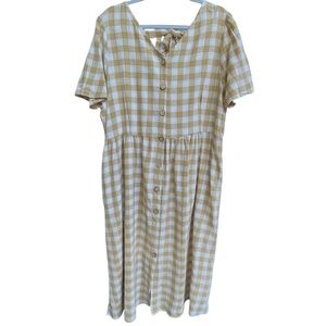 Hayden Womens Buffalo Plaid Print Dress Size 1XL NWT Cottagecore 100% Cotton